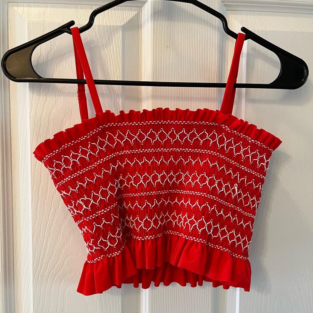 Xhilaration Juniors Large Red/Embroidered White Tube Top